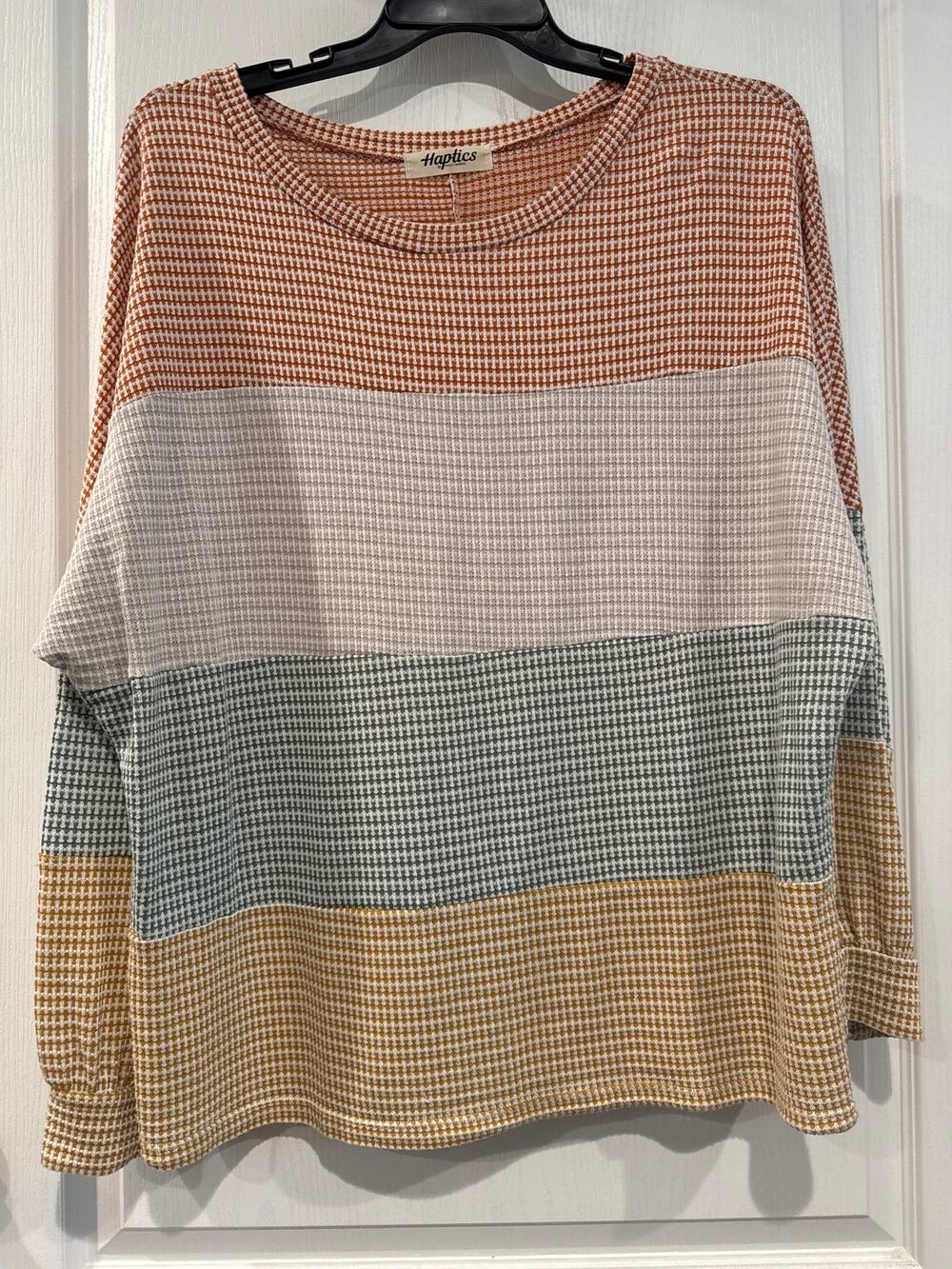 Haptics 1X Colorblock Waffle Knit Long Sleeve Top